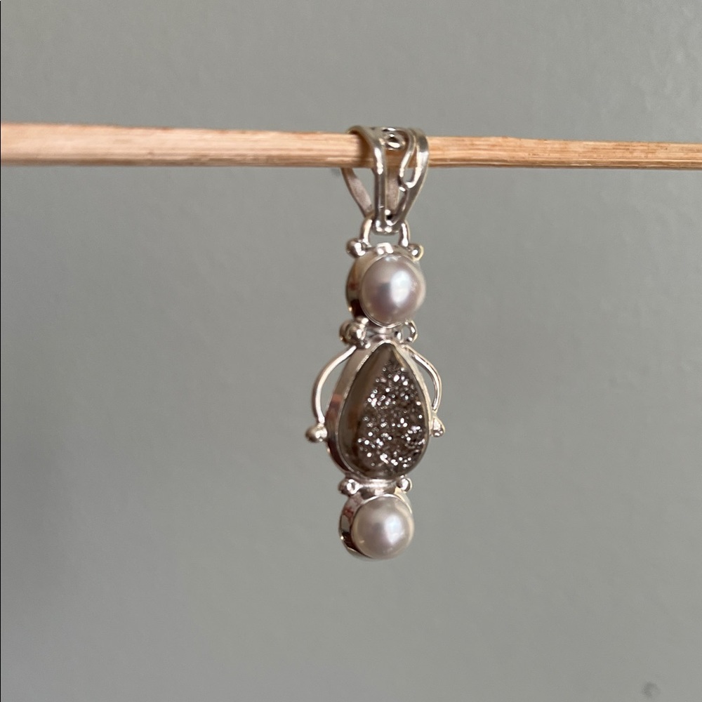 Druzy Pearl Pendant in Sterling Silver